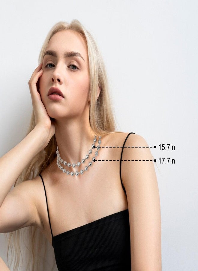 Xyulaan Silver Ball Chain Necklace, Chains Necklace for Men Silver Beaded Necklaces Punk Jewelry Women, Thick Silver Chains Metal Chain Necklaces Grunge Jewelry for Women Grunge - Image 5